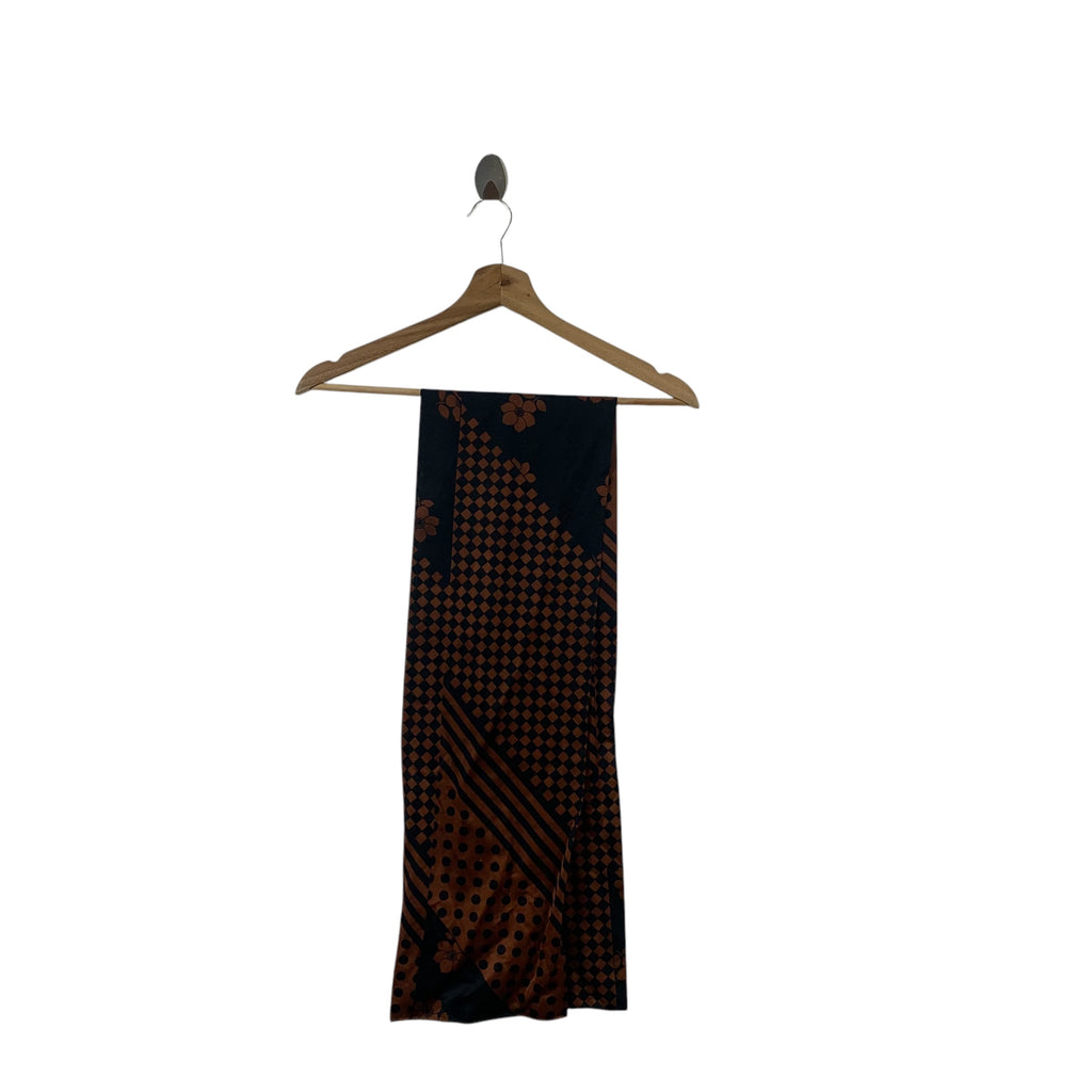 Vintage JAPAN TRADITIONAL FLORAL Polka Dot Design Muffler Scarf Shawl Fringes
