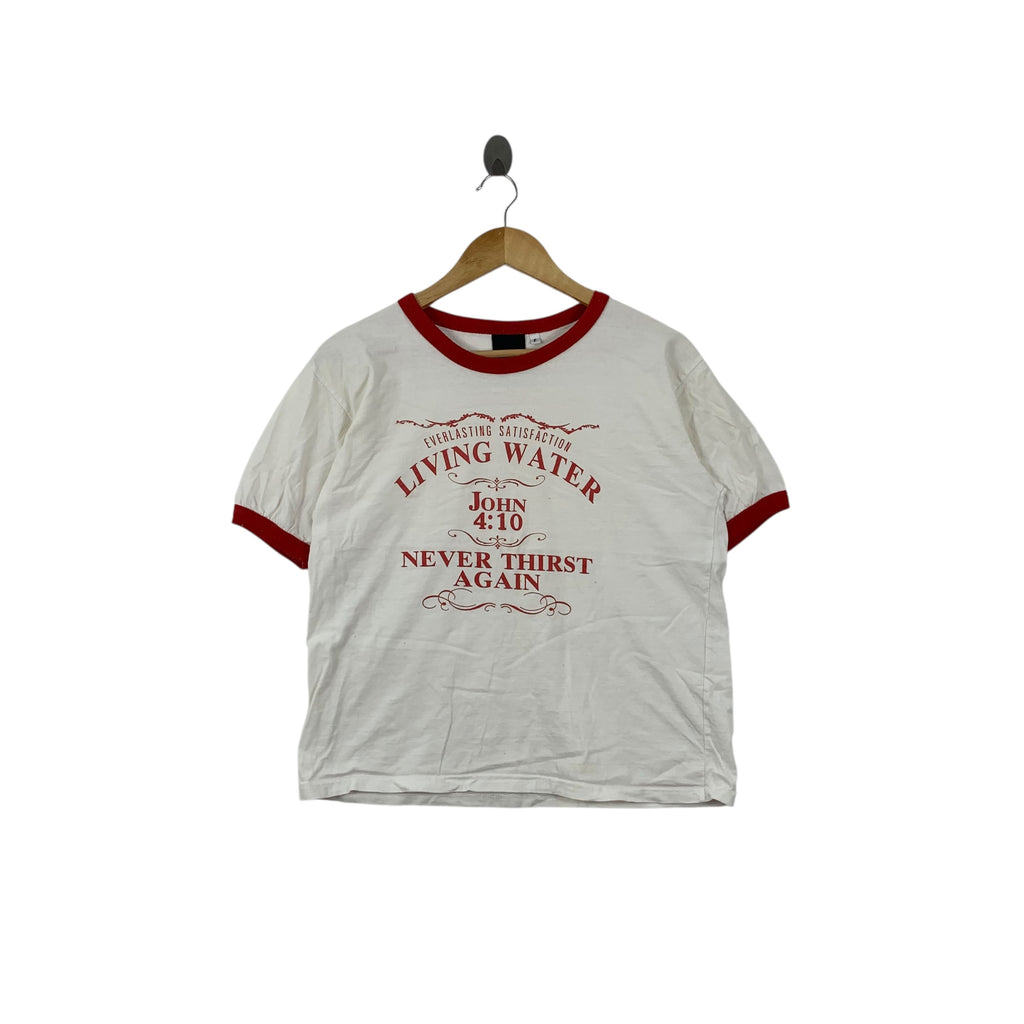 UNFLEDGED JAPAN Living Water Raglan Ringer Tee Shirt Top Never Thirst Again