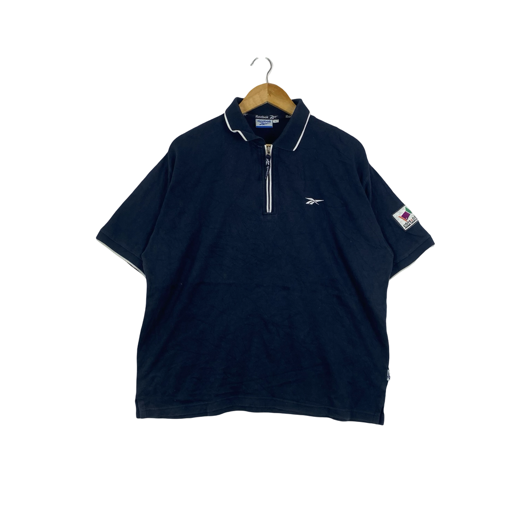 Vintage 90s REEBOK QUARTER Zip Polo Shirt Short Sleeve Sportswear Retro Athletic Pullover