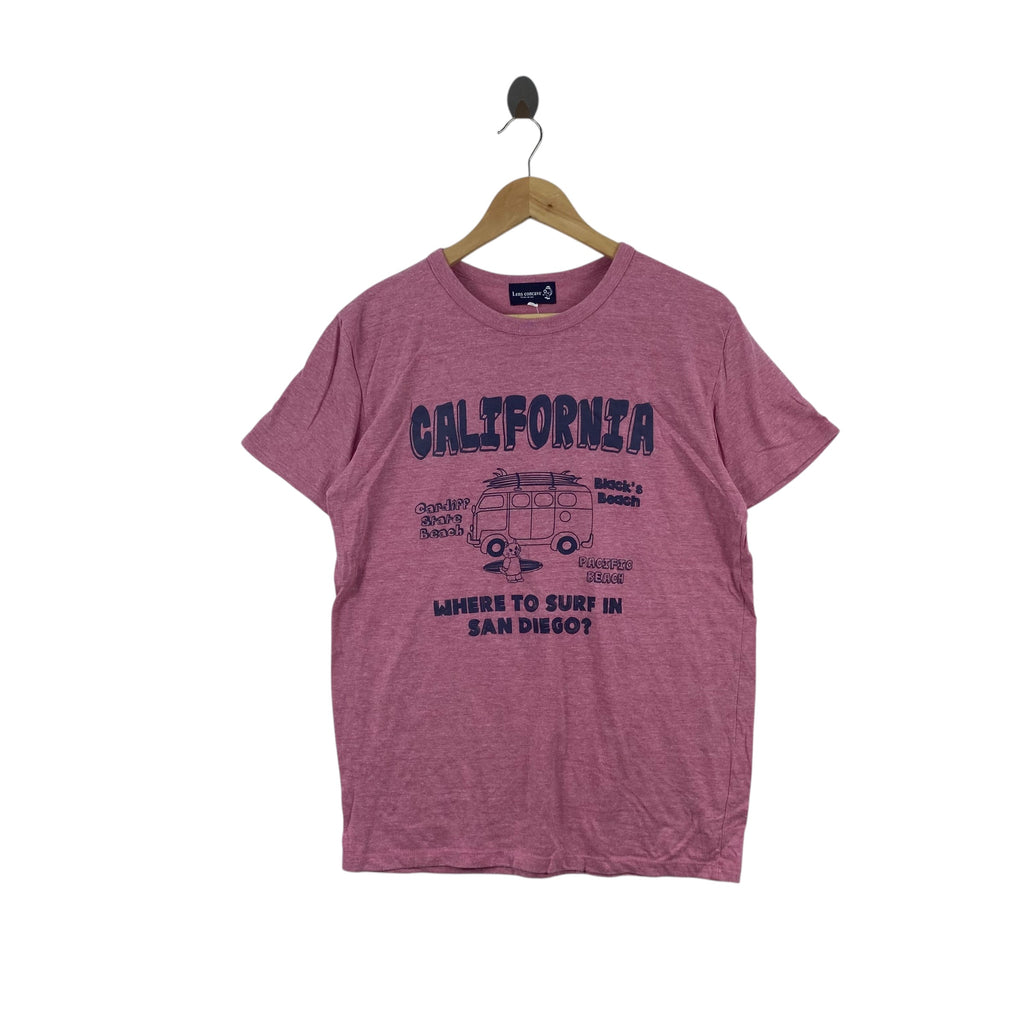 Vintage LENS CONCAVE CALIFORNIA San Diego Surf Graphic Tee Shirt Heather Beach Van
