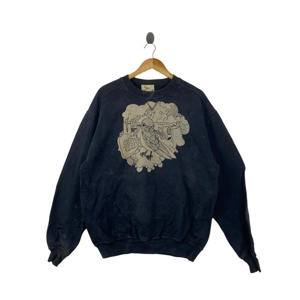 Vintage SYNAROME  Unparalleled Fitness Graphic Sweatshirt Faded Distressed Bird Print Crewneck Pullover