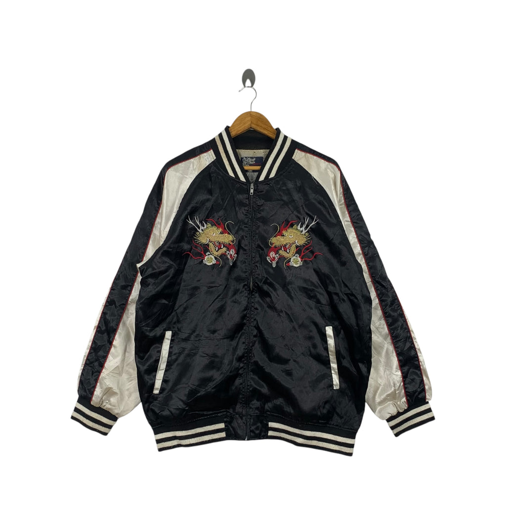 Vintage SUKAJAN SOUVENIR JACKET Dragon Ryu Black Japan Traditional Zipper Windbreaker