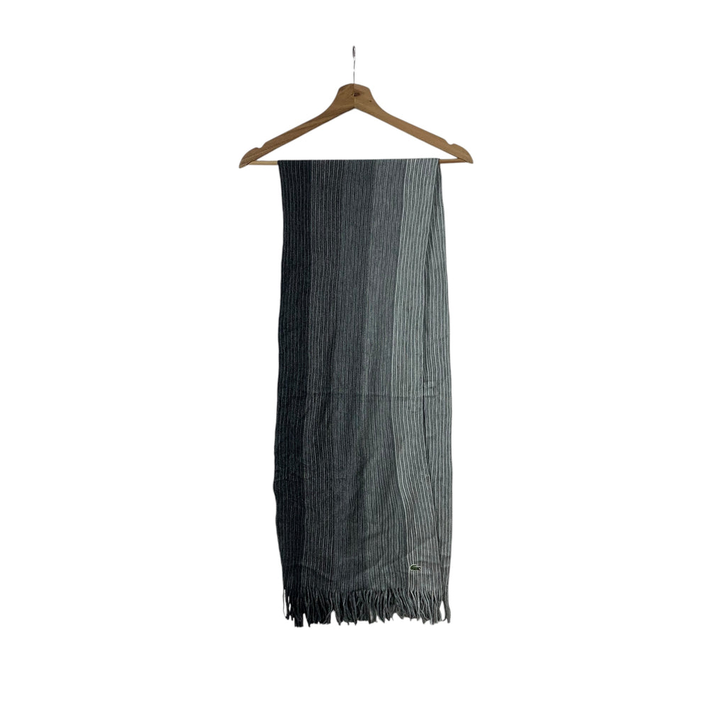 Vintage LACOSTE FRANCE Embossed Logo Striped Muffler Scarf Shawl Fringes