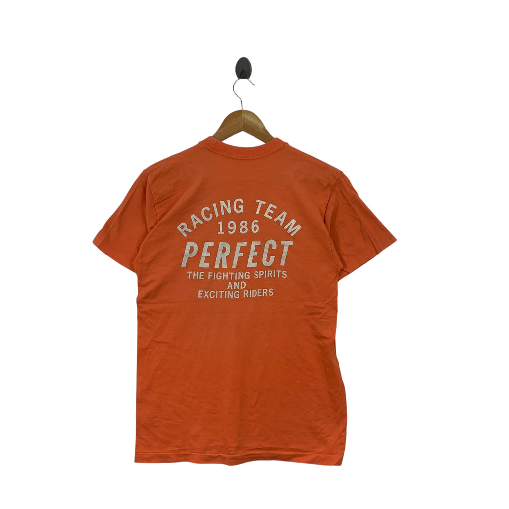 Vintage RACING TEAM 1986 Perfect The Fighting Spirits And Exciting Riders Tee Shirt Top