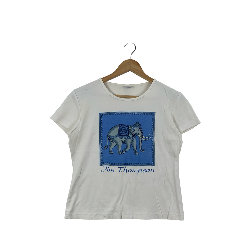 Vintage JIM THOMPSON Royal Elephant Tee Shirt Top Thai Silk