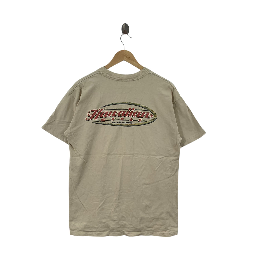 Vintage 90s HAWAIIAN STYLE SURFRIDERS Artwork Tee Shirt Top Surf Beach Vacation