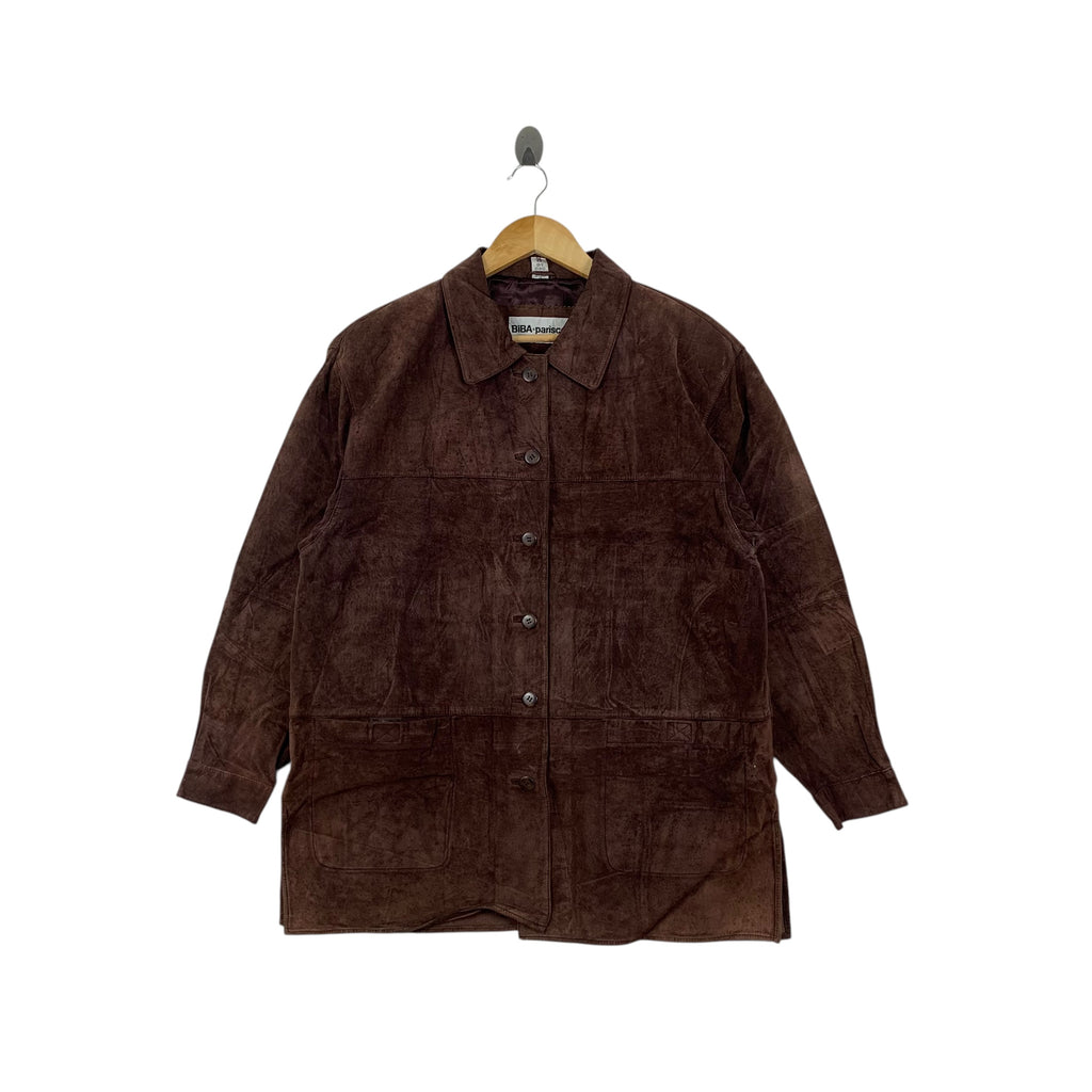 Vintage BIBA PARISCOP Real Leather Suede Outdoor Jacket Parka Windbreaker Zipper Coat