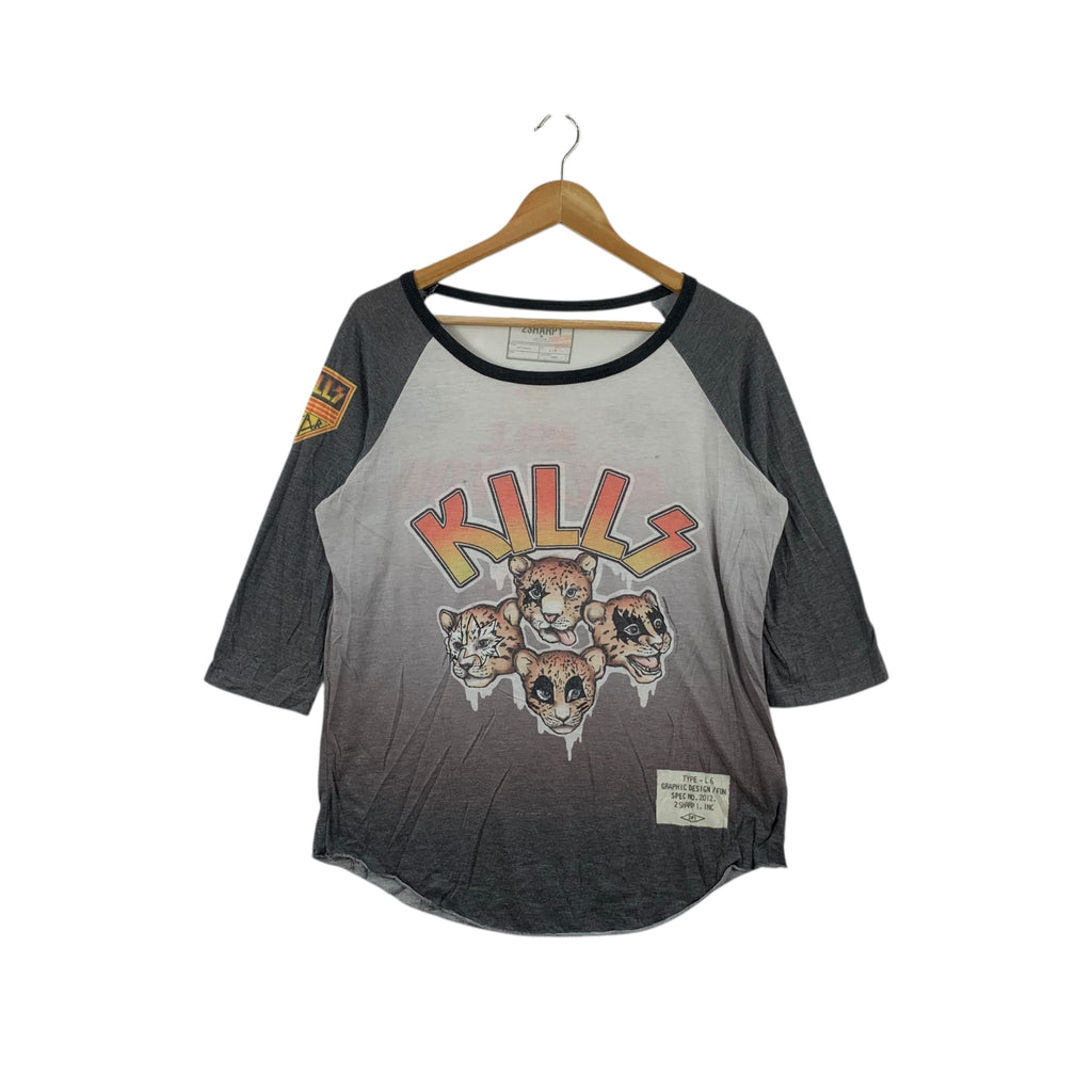 2SHARP1 JAPAN INC Kiss Kills Lion Band Homage Tee Shirt Top Raglan Modern Streetwear