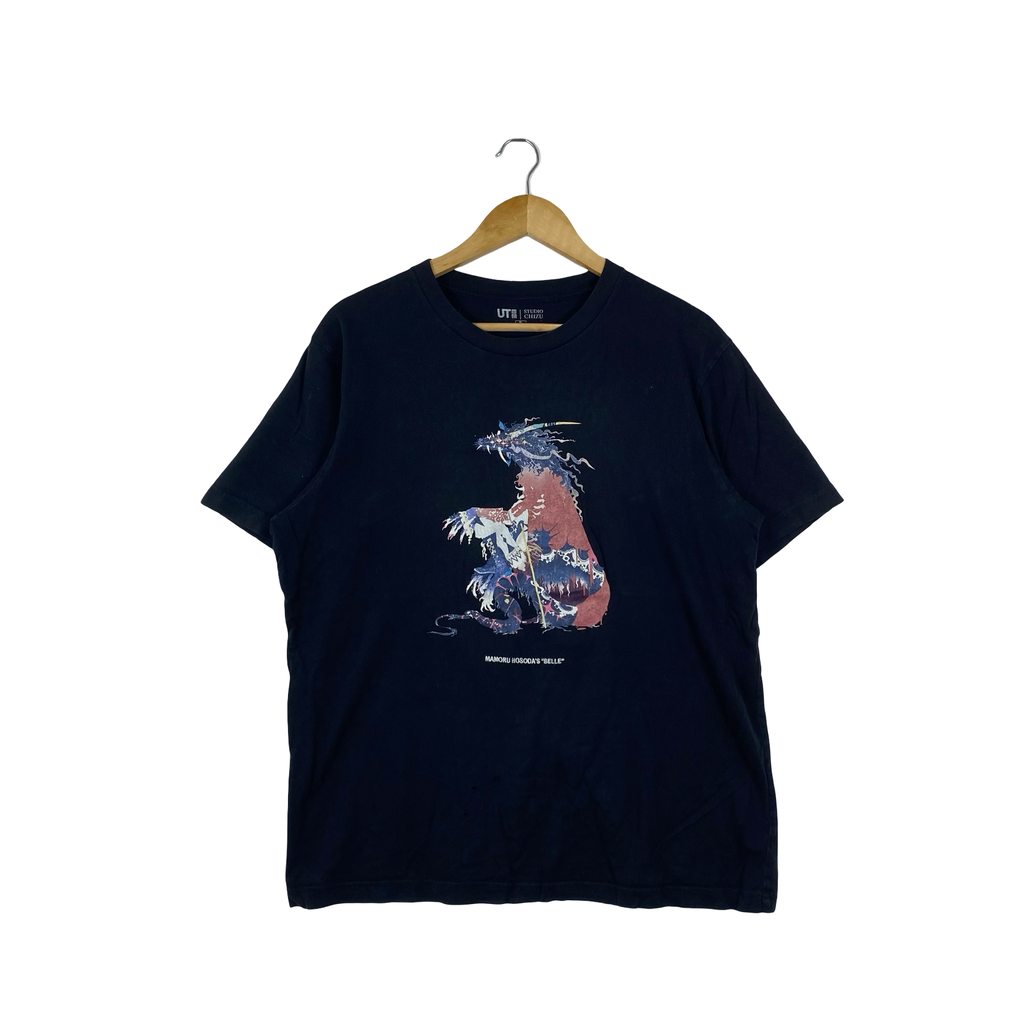 Vintage UNIQLO UT x STUDIO CHIZU Mamoru Hosoda Belle Anime Graphic T-Shirt Short Sleeve Japanese Animation