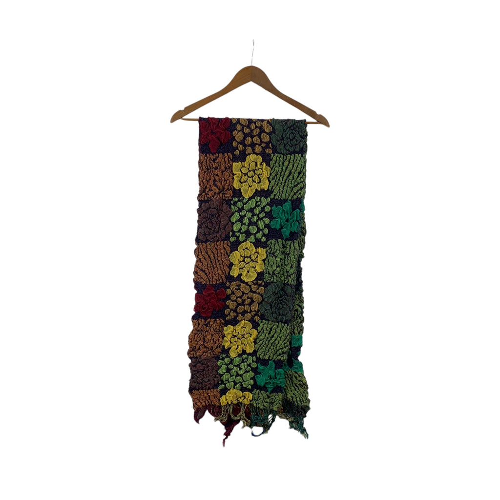 Vintage JAPAN TRADITIONAL Embossed Logo Muffler Scarf Shawl Fringes