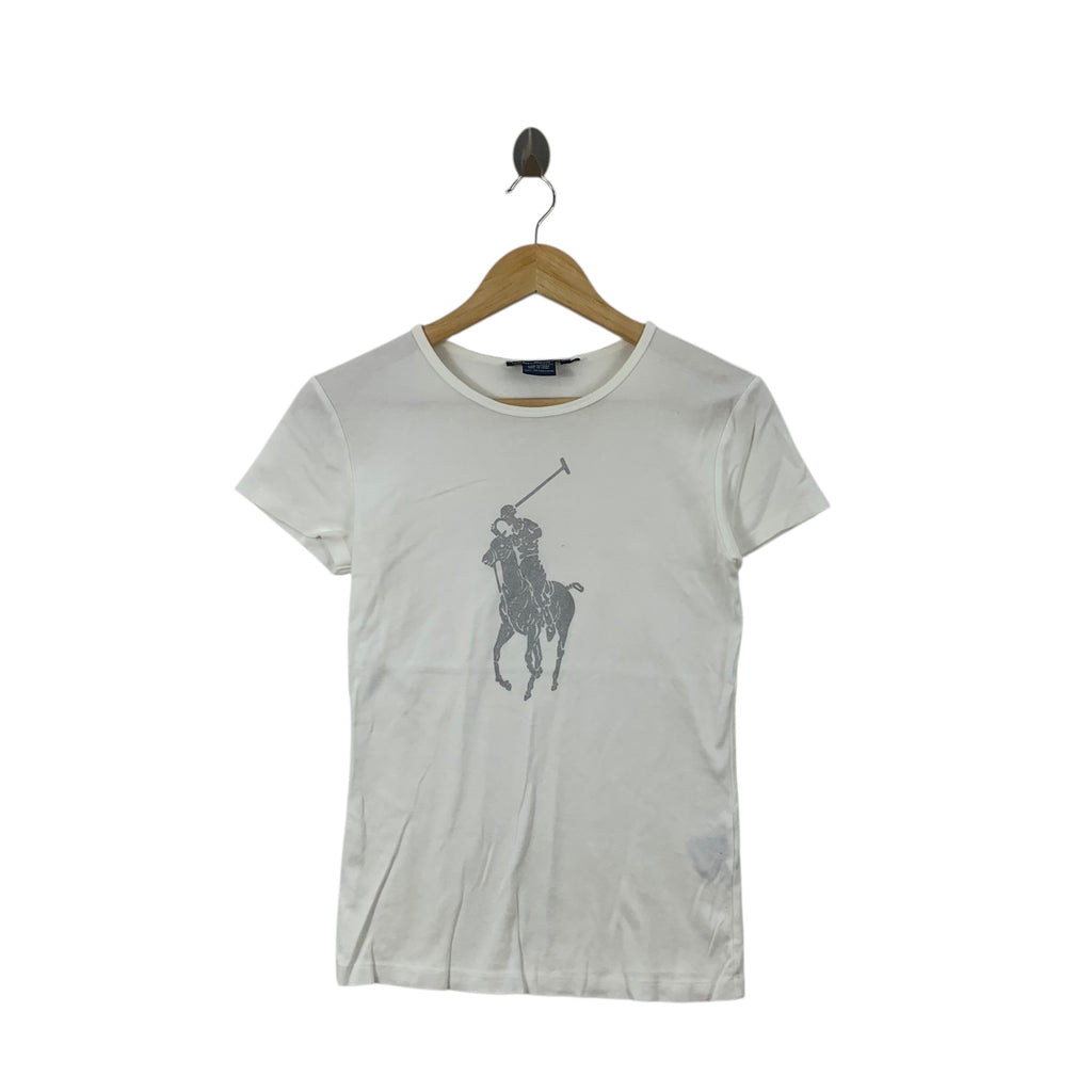Vintage RALPH LAUREN GOLF Big Pony Tailored Fit Tee Shirt Top White Short Sleeve