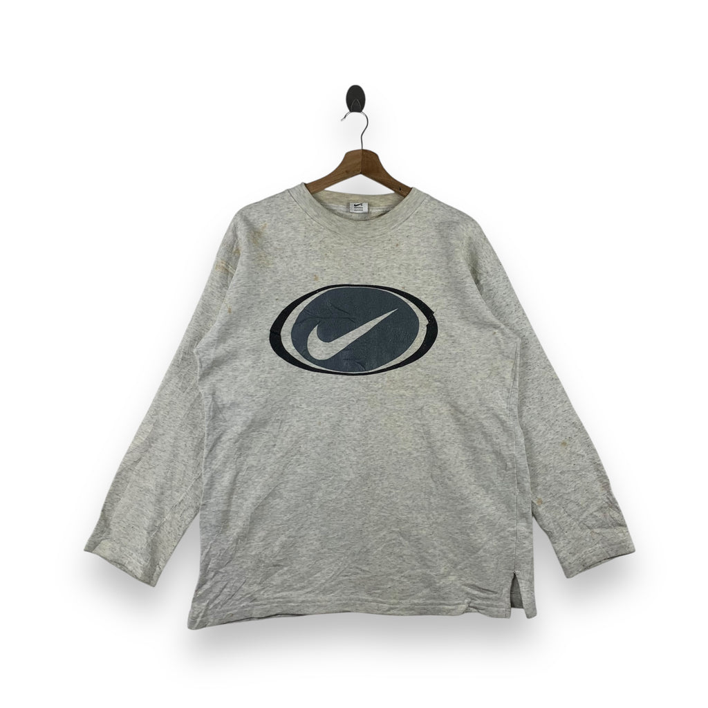 Vintage 90’ NIKE SWOOSH Oval Football Logo Made In Usa Sweatshirt Pullover Gray Tag Long Sleeve