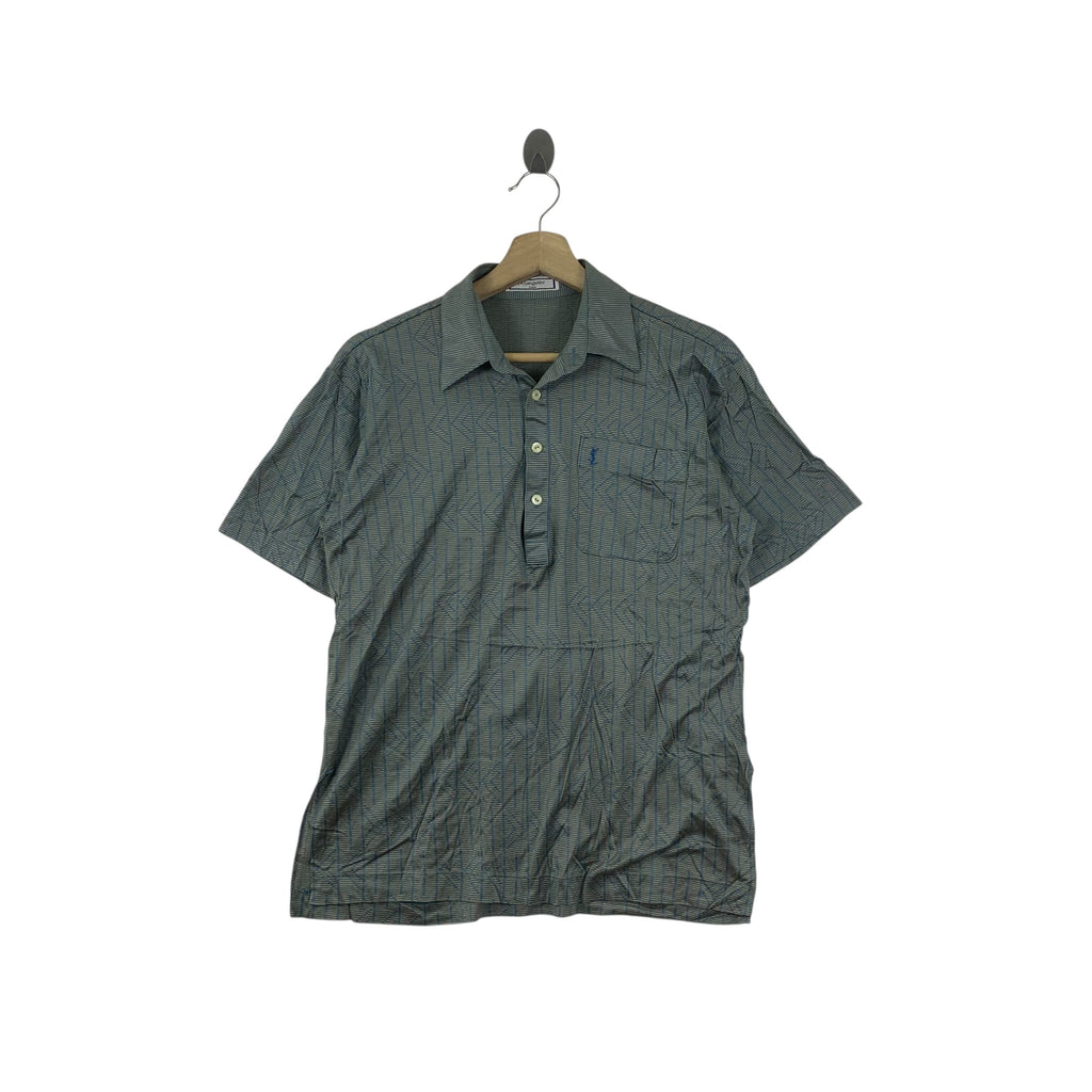 Vintage YVES SAINT LAURENT YSL Geometric Design Chest Pocket Embroidered Logo Tee Shirt Top Polo