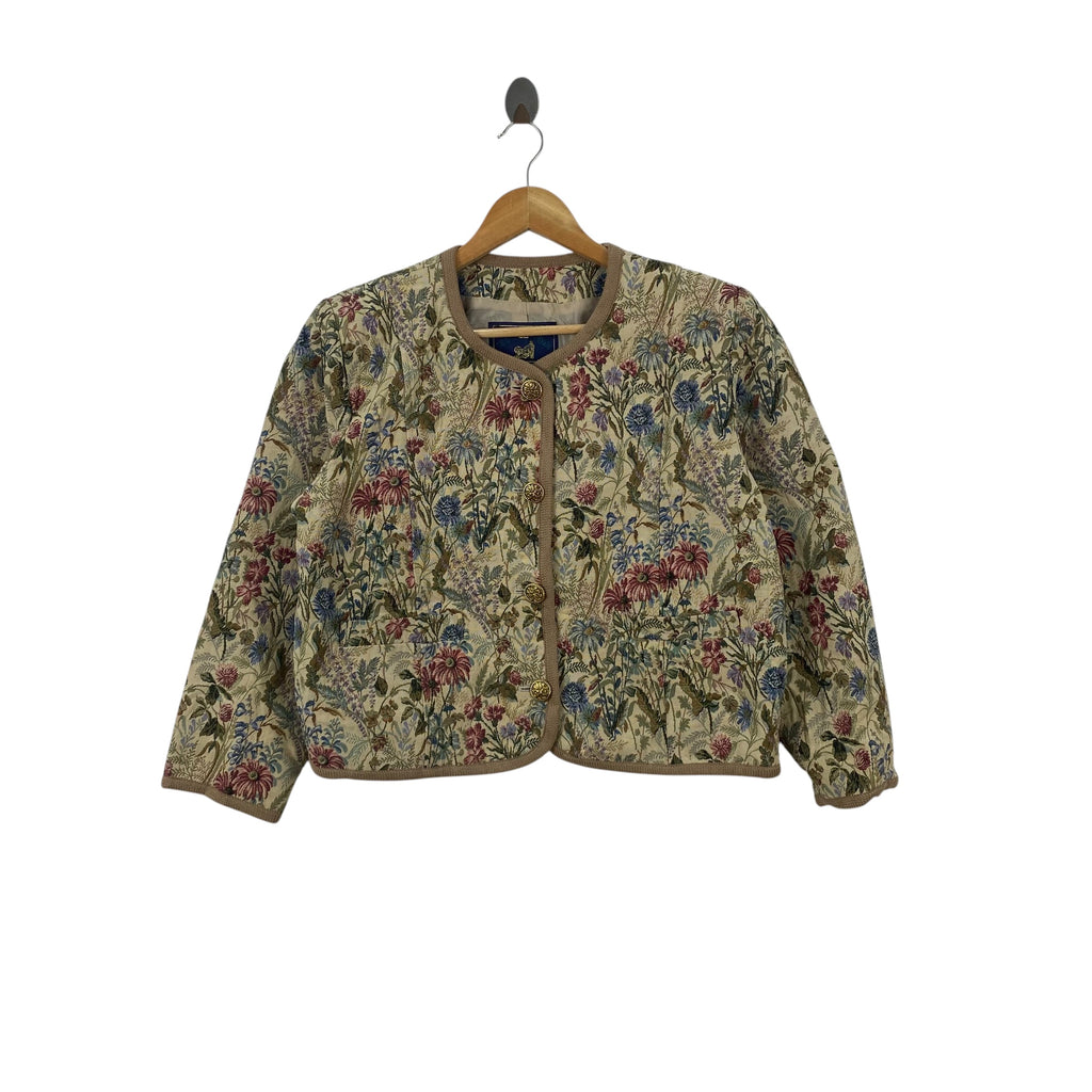 Vintage COCK TOWN Floral Tapestry Cropped Jacket Gobelin Button Front