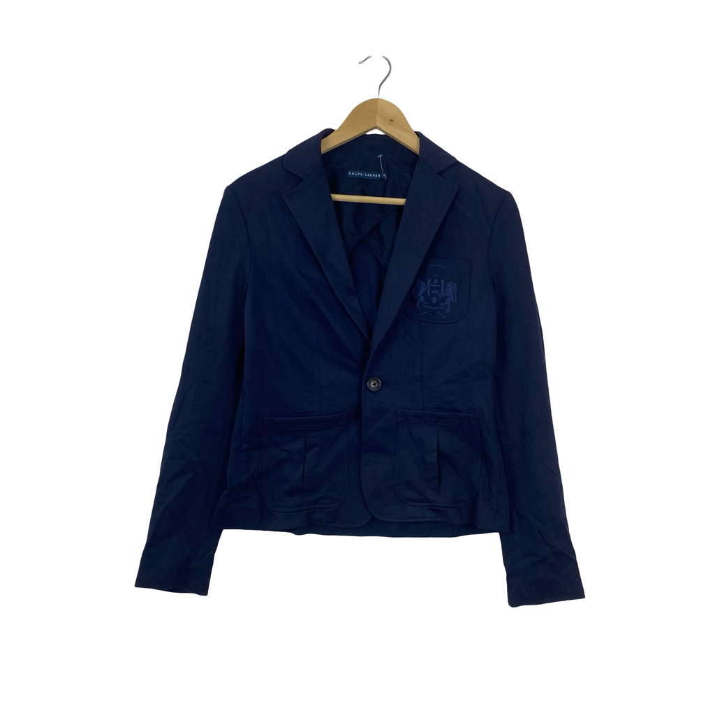 RALPH LAUREN Blazer Jacket Classic Preppy School Crest Two Button Tailored Coat