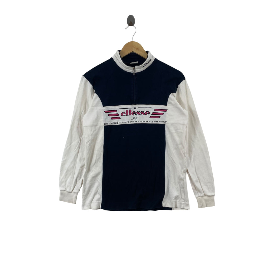 Vintage ELLESSE Half Zip Long Sleeve Sweatshirt Spell Out Big Logo Pullover Retro Sportswear