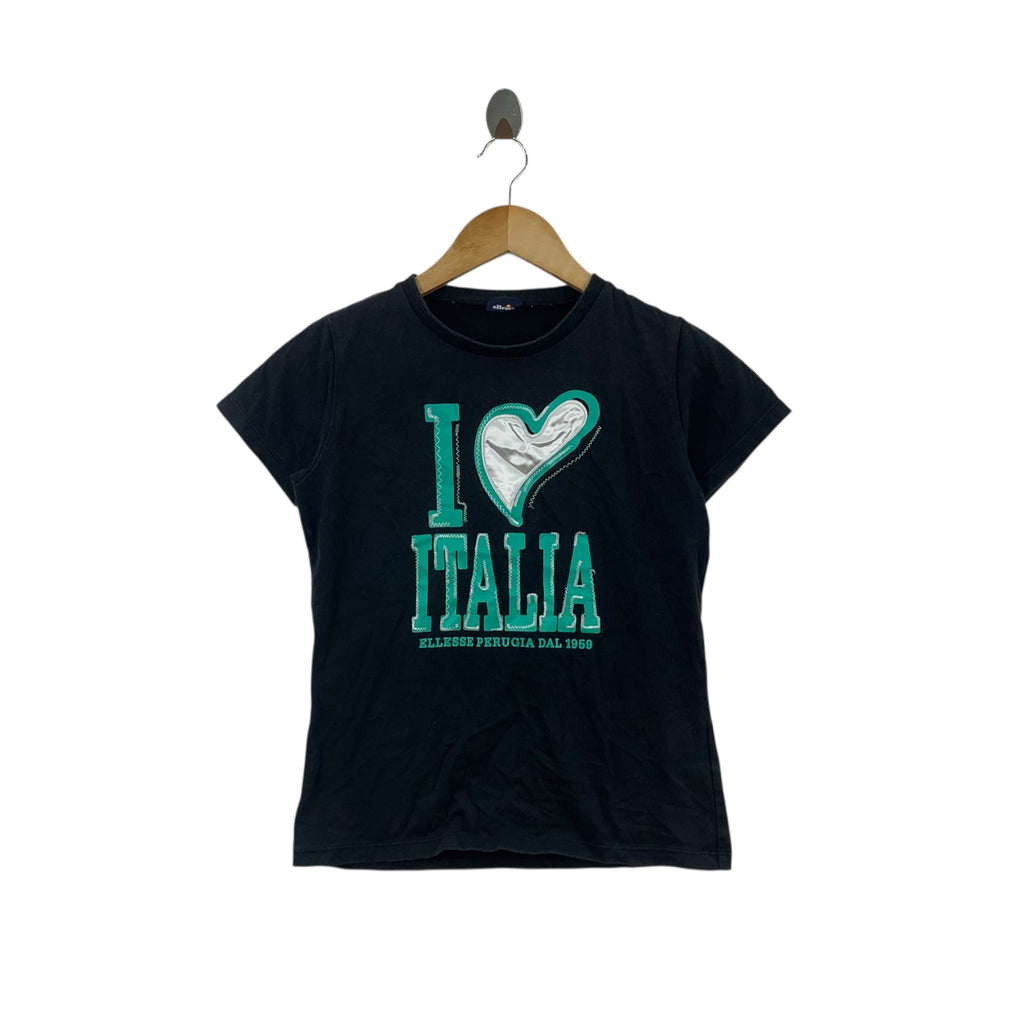 Vintage ELLESSE PERUGIA I Love Italia Embossed Tee Shirt Top