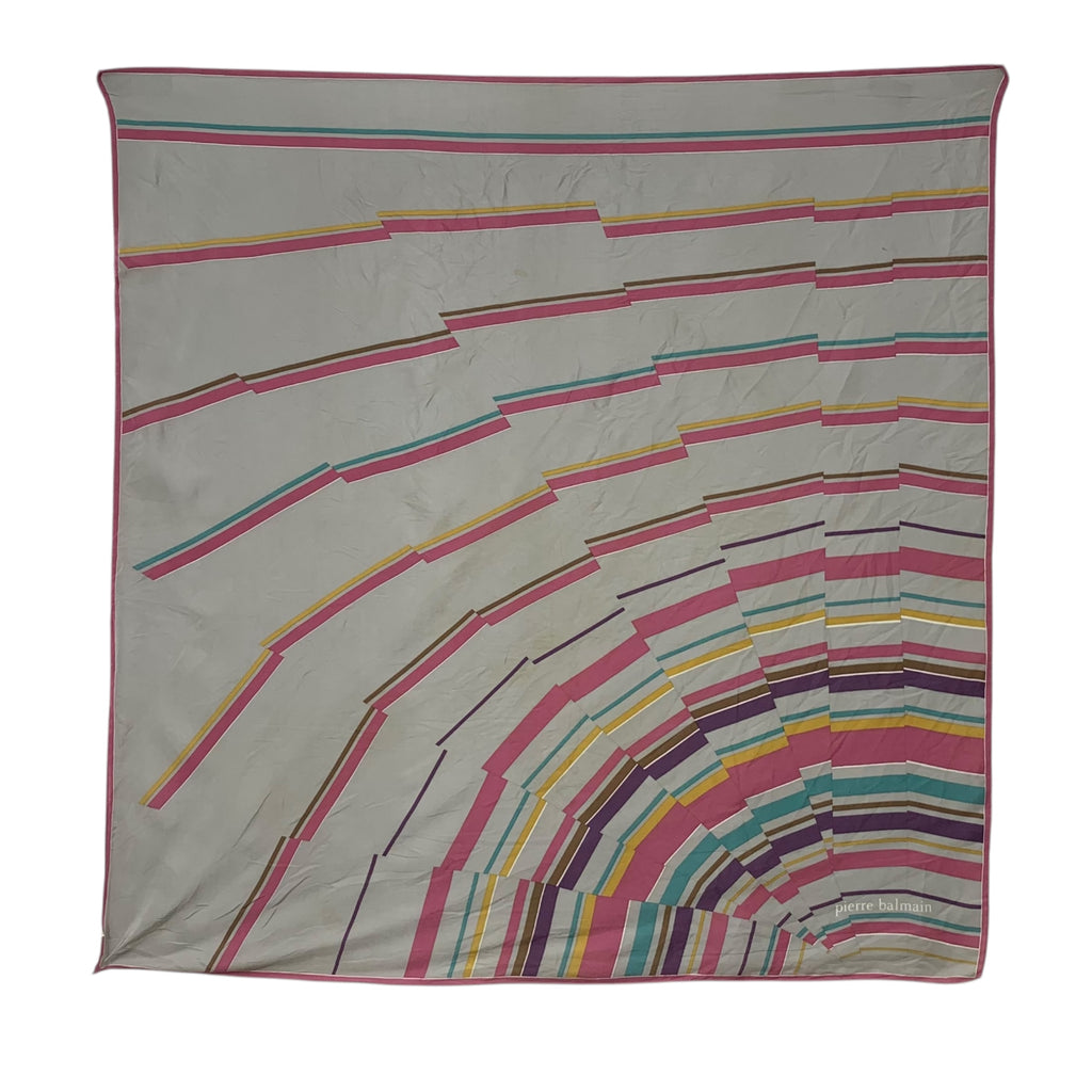 Vintage PIERRE BALMAIN PARIS Abstract Radiating Silk Scarf Hand Rolled Shawl Neckerchief Geometric Stripe Spiral
