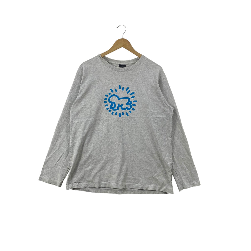 Vintage KEITH HARING Long Sleeve Tee Shirt Barking Dog Pop Art Graphic Streetwear Japan Rare