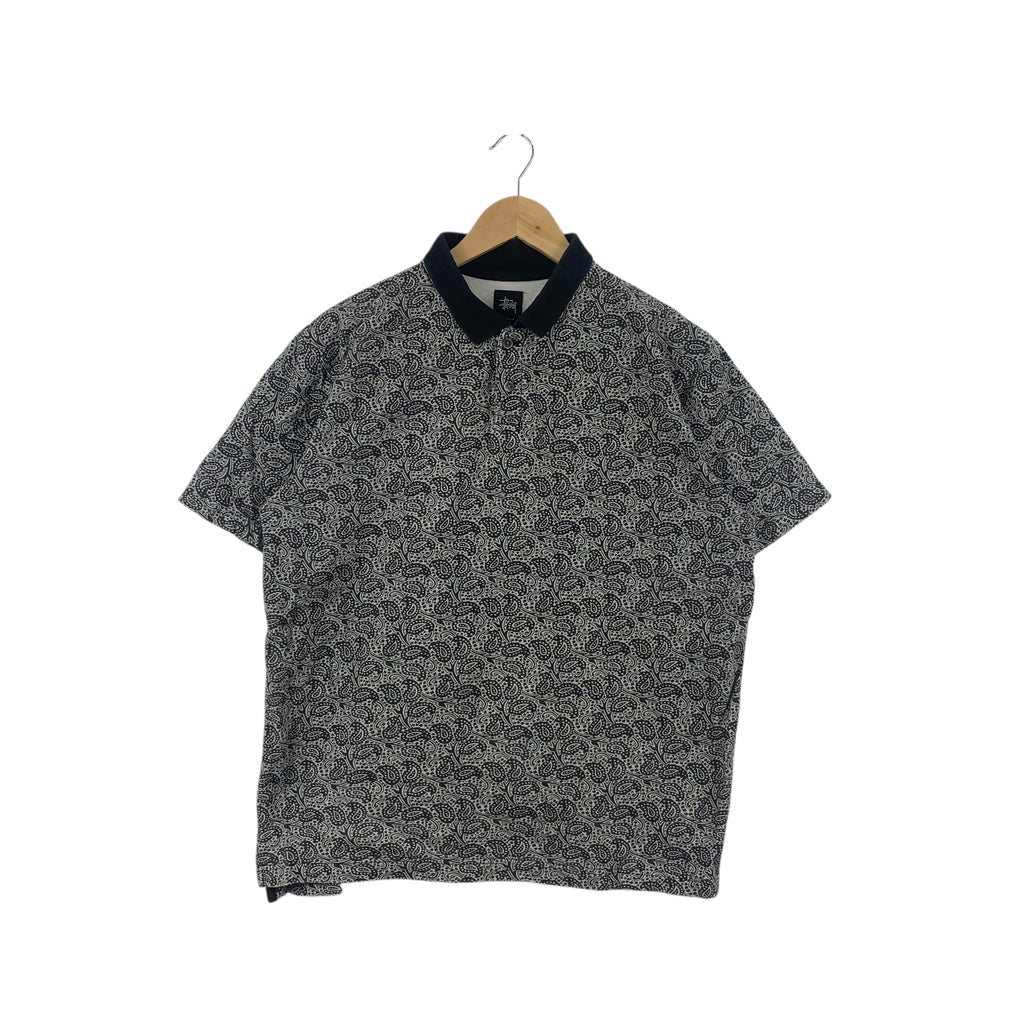 Vintage STUSSY LOS ANGELES Collection Paisley Polo Tee Shirt Top Design Studio Skateboard New Yoek