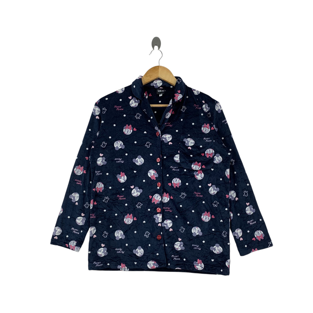DISNEY MICKEY MOUSE Minnie All Over Print Fleece Jacket Blouse Robe Cardigan