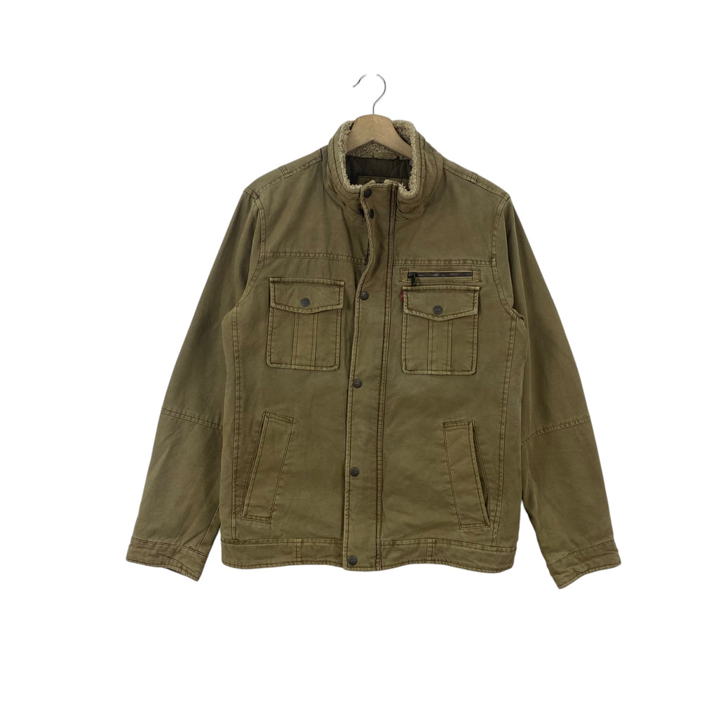 Vintage LEVI’S Sherpa Workwear Jacket Quilted Insulated Utility Field Coat Zip Snap Button Casual Outerwear Style