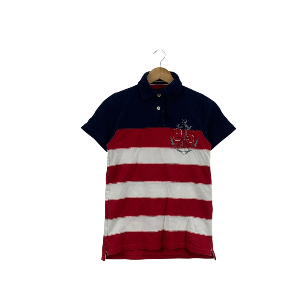 Vintage TOMMY HILFIGER Marine Crew Polo Tee Shirt Top Collar Embossed Logo