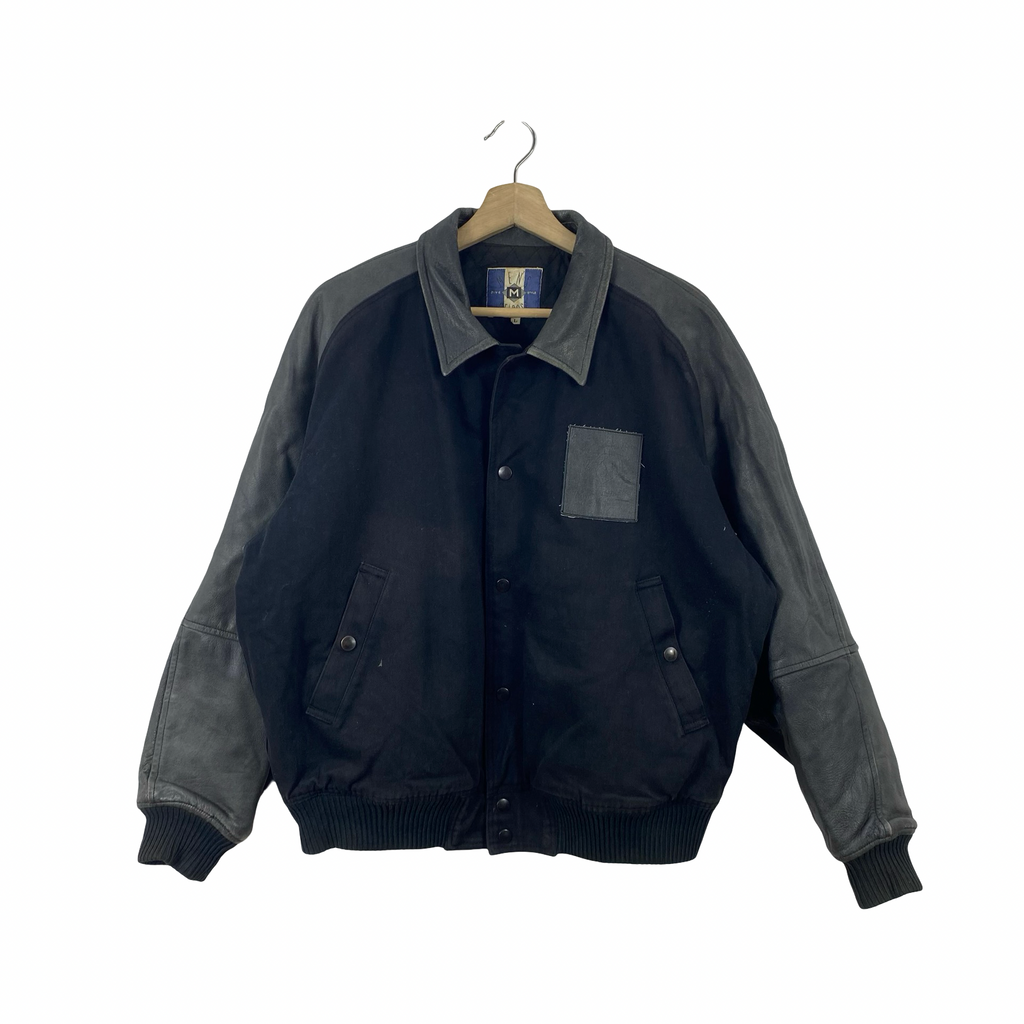 Vintage M.E.N.C Melrose Leather Sleeve Varsity Bomber Jacket Snap Button Coat