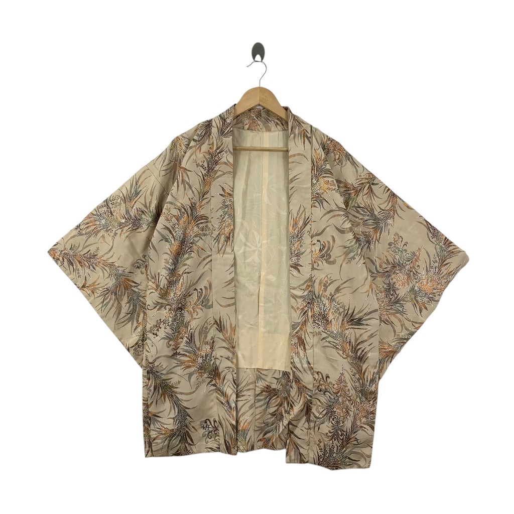 Vintage 70s KIMONO JAPAN  BOTANICAL Tropical Traditional Geisha Robe Coat Temple Onsen Yukata Dress Jacket Coat