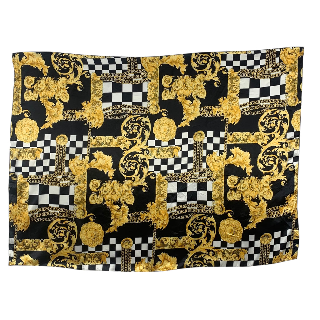 Vintage EMODA BAROQUE CHECKERBOARD Silk Scarf Hand Rolled Shawl Neckerchief