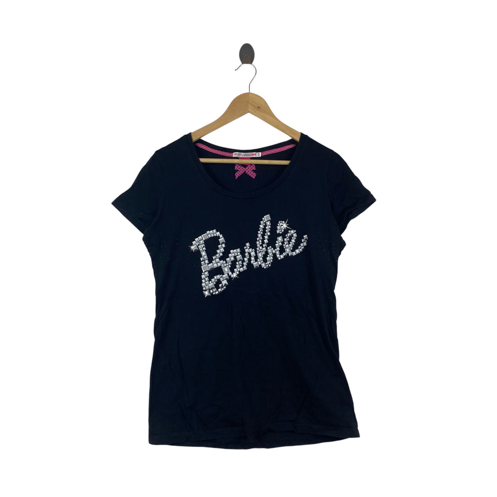 Vintage UNIQLO UT Barbie Rhinestone Logo Graphic Tee Shirt Y2K Casual Streetwear