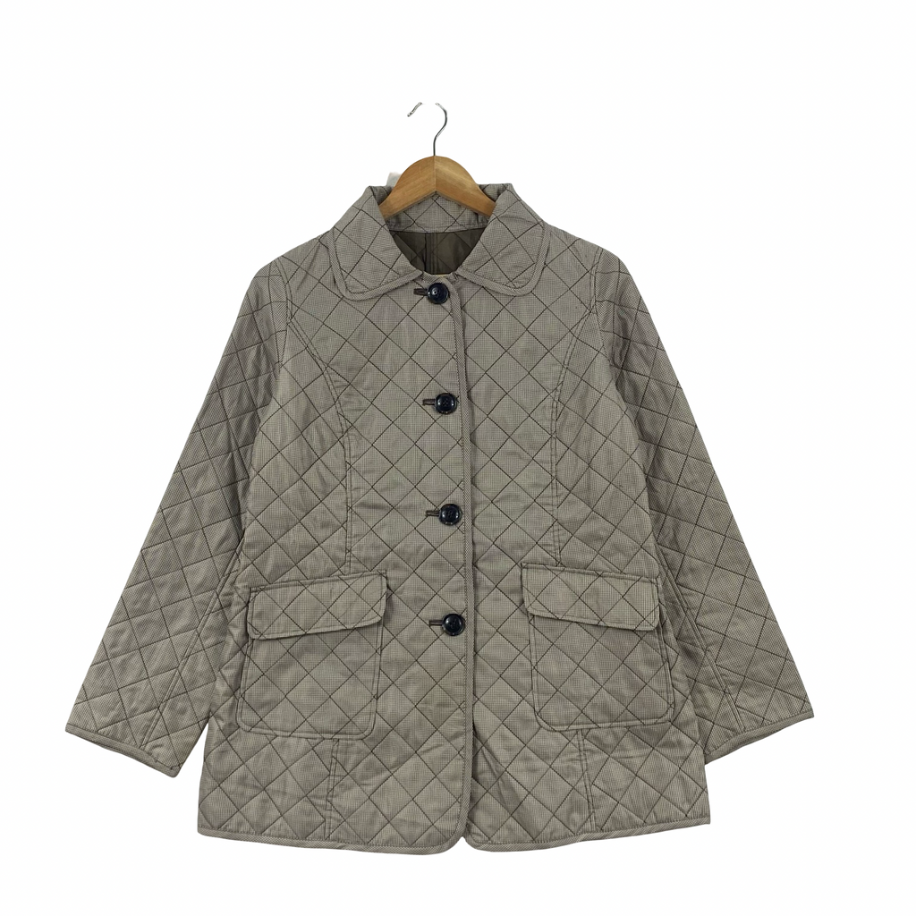 LONGCHAMP QUILTED Check Pattern Button Jacket Women’s Lightweight Coat