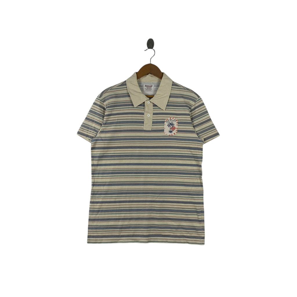 Vintage REPLAY USA SANFORIZED Union Made Polo Tee Shirt Polo Embossed Logo Hawaii Striped