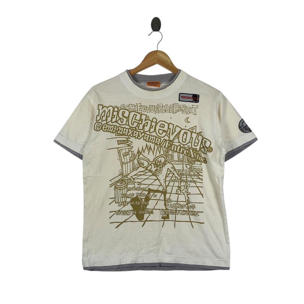 Vintage Y2K MISCHIEVOUS GRAFFITI Hip Hop Rap Tee Shirt Top Modern Streetwear