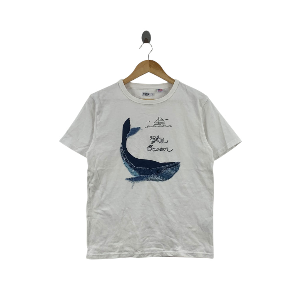 GRN TOKYO JAPAN USA Cotton Blue Ocean Tee Shirt Top Whale Nature