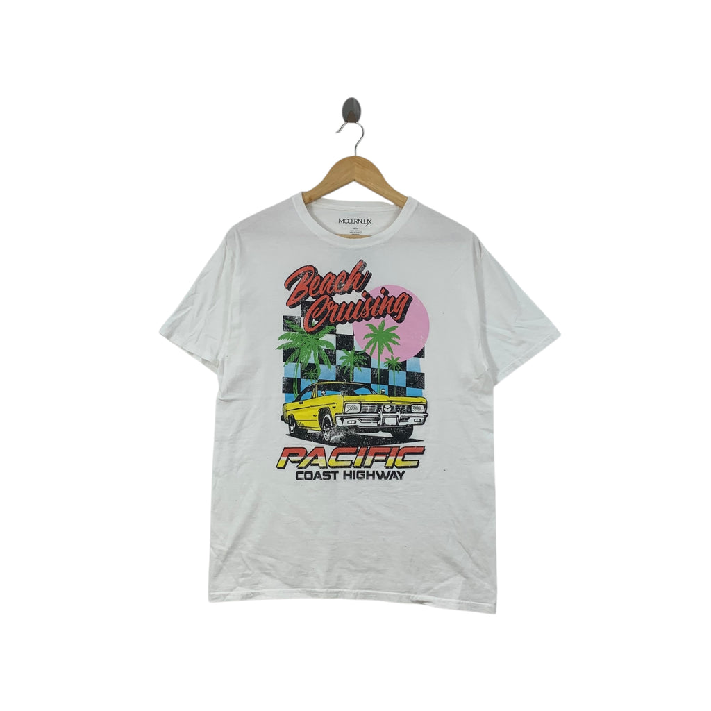 MODERN LUX Beach Cruising Highway Retro Car Tee Shirt Top Pacific Coast