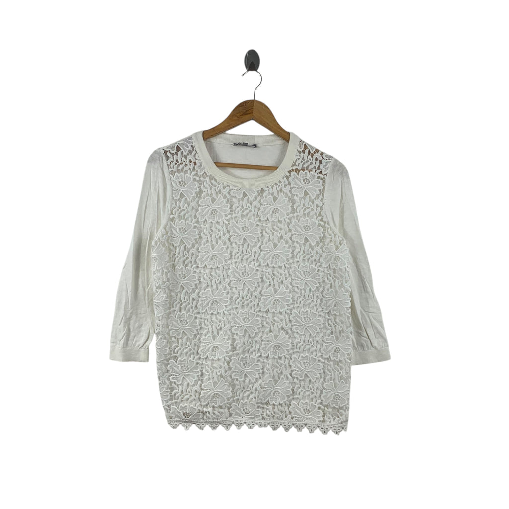 LAURA ASHLEY FLORAL See Through Collection Blouse Tee Shirt Top Embossed Flower
