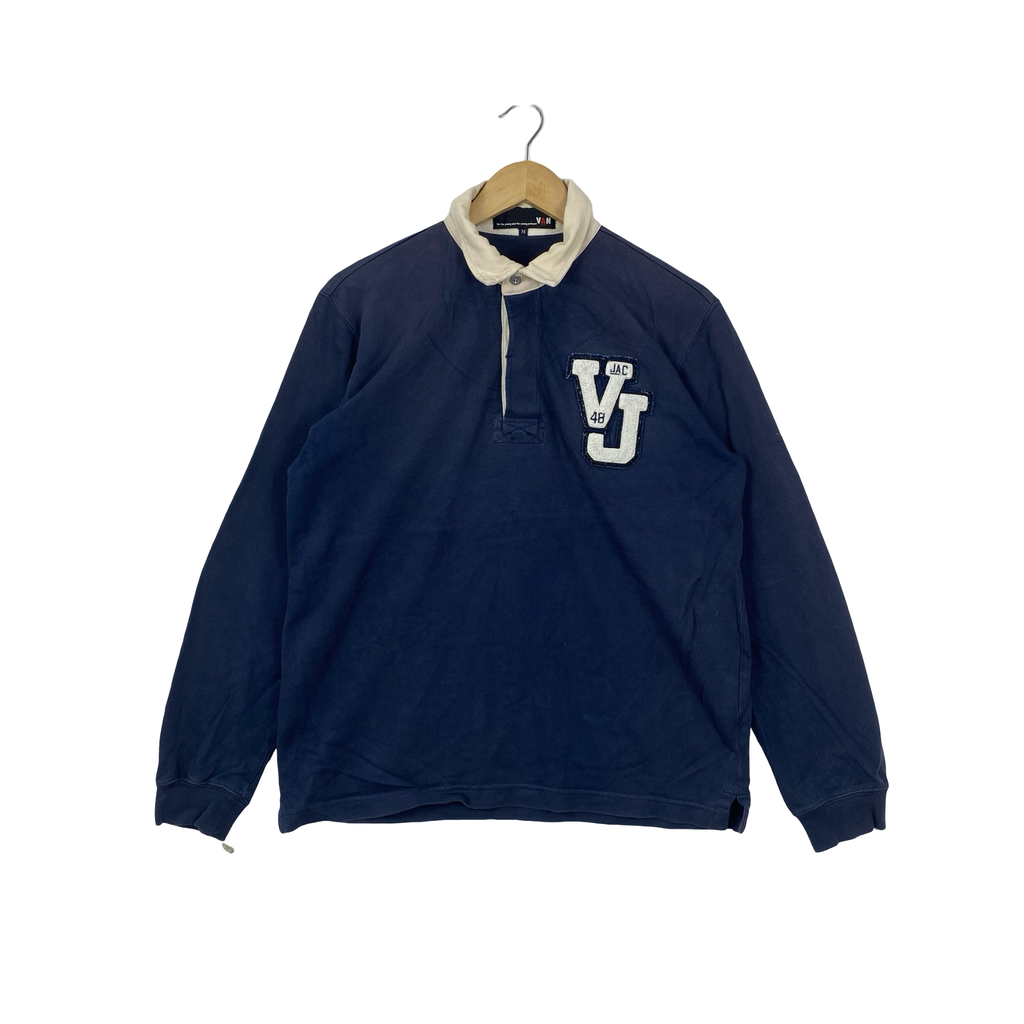 Vintage VAN JAC Rugby Shirt Sweatshirt Collared Pullover Varsity Logo Patch Japanese Streetwear