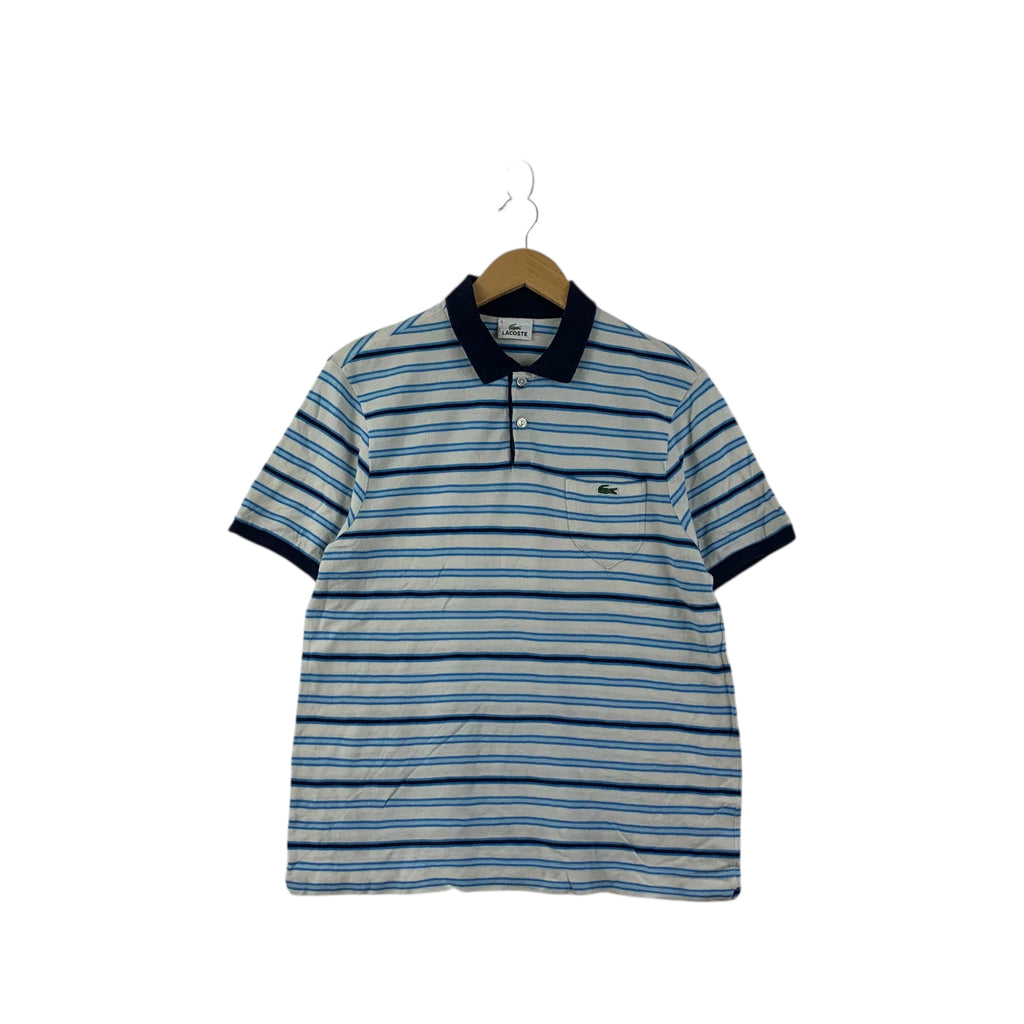 Vintage LACOSTE FRANCE Embossed Logo Stripes Polo Tee Shirt Short Sleeve Tennis Golf