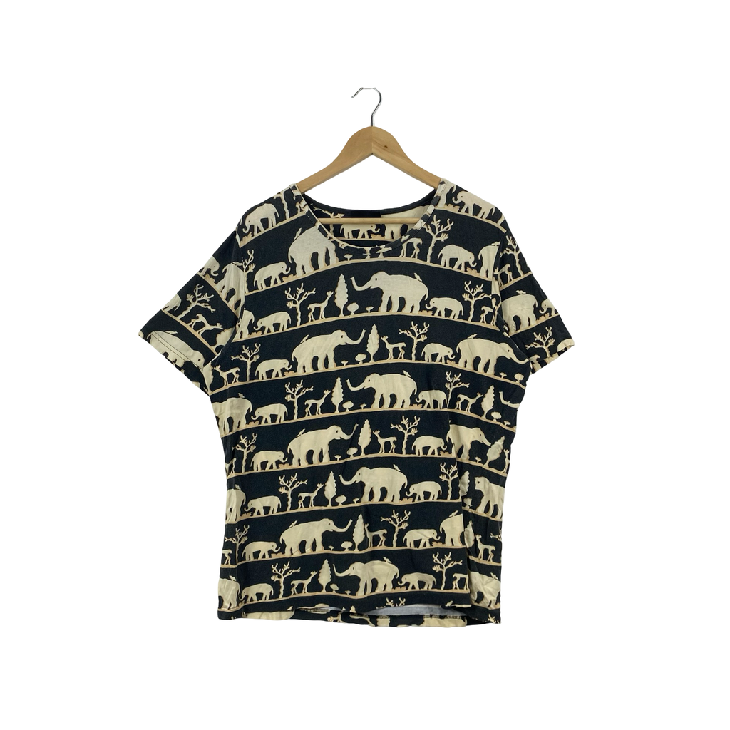 Vintage JIM THOMPSON Elephant Safari All Over Print Tee Shirt Wildlife Graphic Casual Streetwear