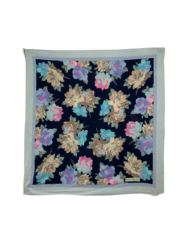 Vintage VALENTINO GARAVANI ITALY Floral Pastel Peony Silk Scarf Shawl Hand Rolled Neckerchief