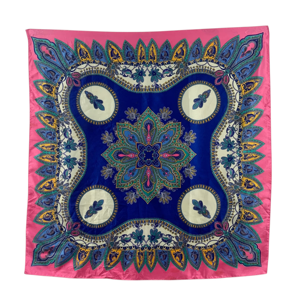 Vintage PAISLEY FLORAL MEDALLION Silk Scarf Hand Rolled Shawl Neckerchief