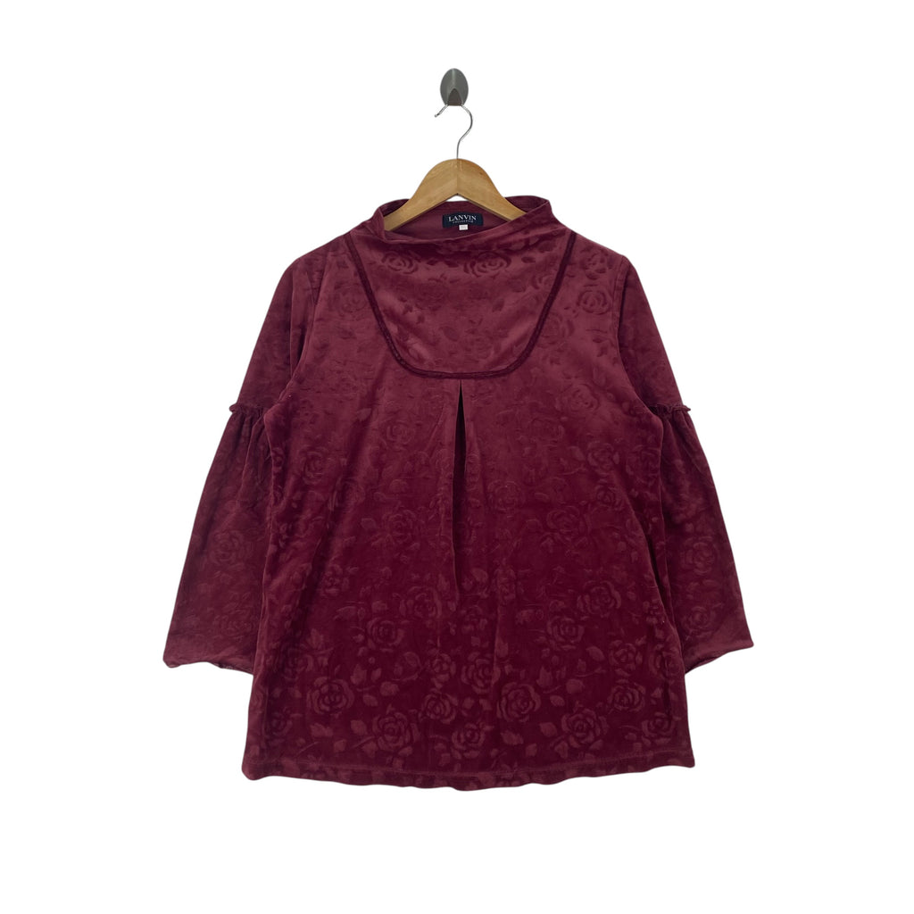 Vintage LANVIN COLLECTION Velour Floral Embossed Long Sleeve Blouse