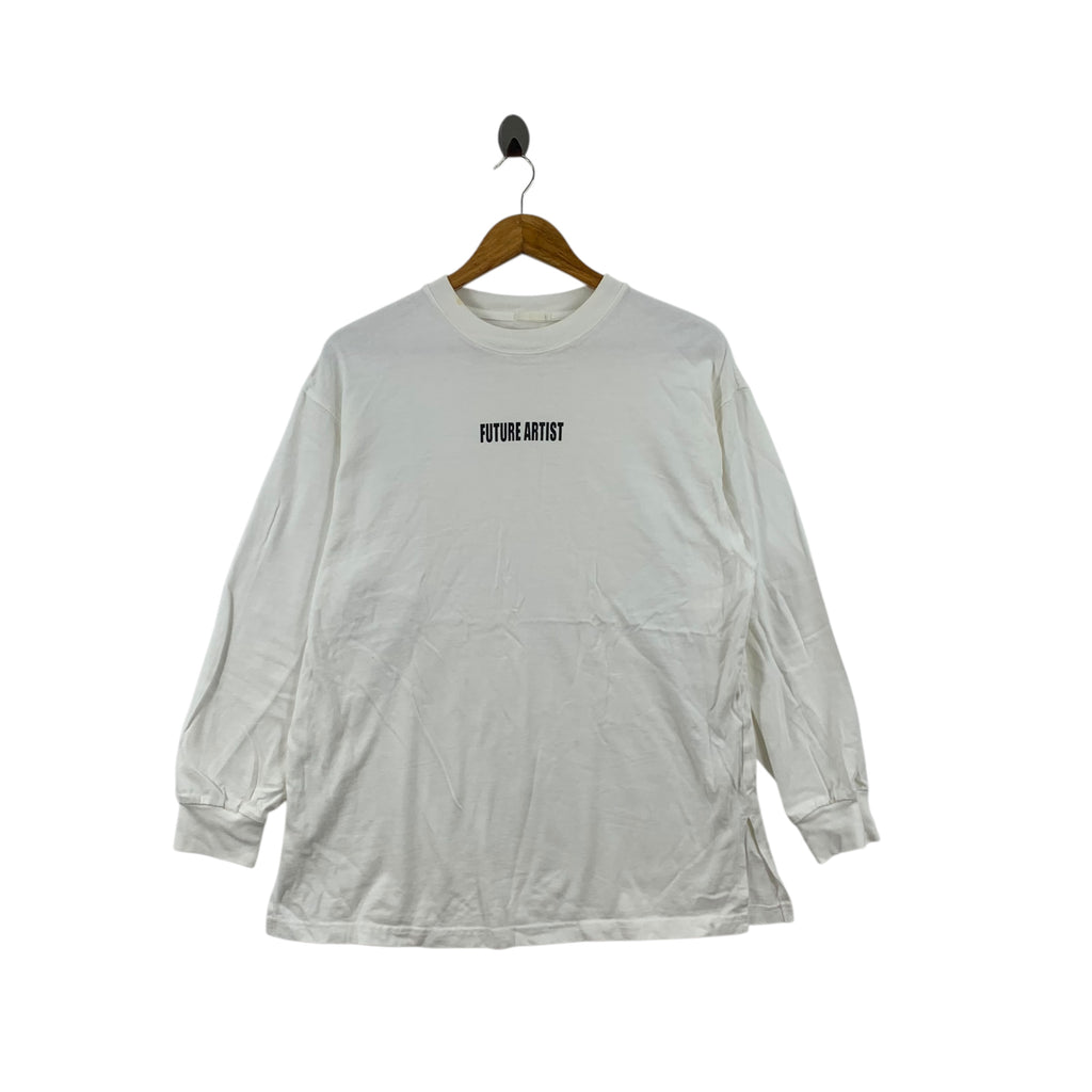 GU FUTURE ARTIST Center Logo Premium Cotton Baggy Tee Shirt Top White Long Sleeve