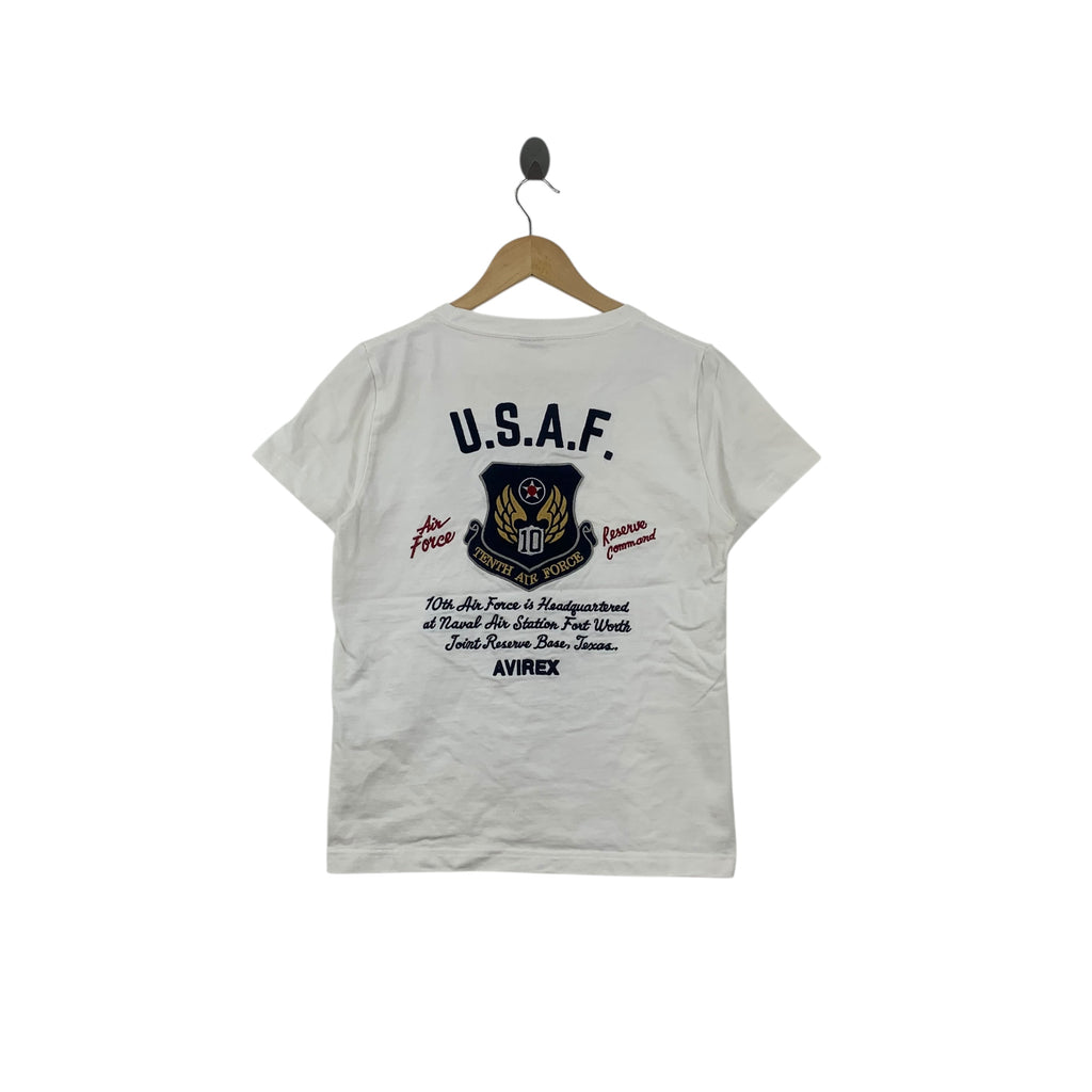 Vintage AVIREX USA USAF Tenth Air Force Texas Naval Air Tee Shirt Top Embroidered