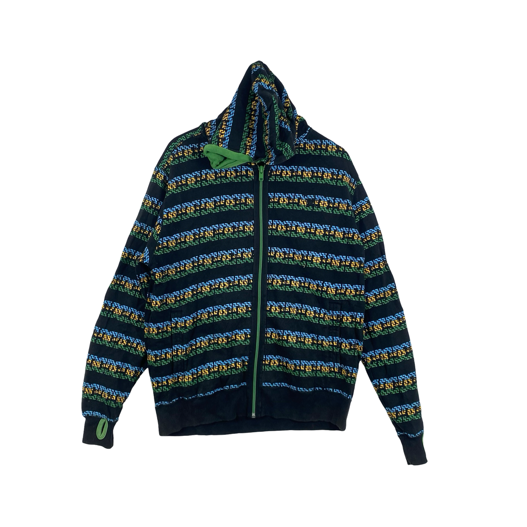 Vintage DC SHOES Full Zip Hoodie Jacket Y2K Geometric Pattern Streetwear Skateboarding Pullover