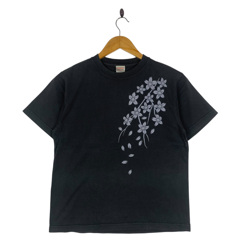 JAPAN TRADITIONAL SUKAJAN Dragon Koi Sakura Painting Tee Shirt Top Black Short Sleeve