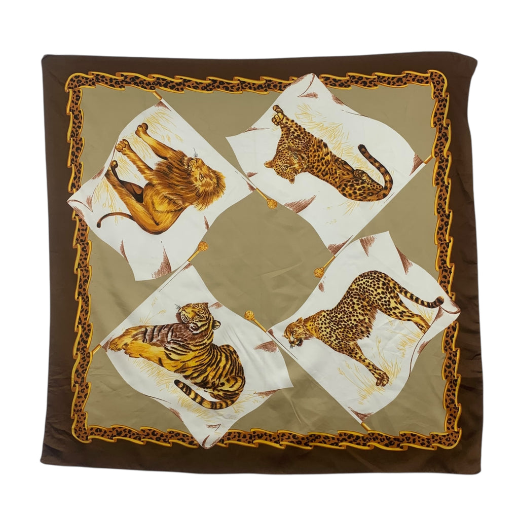 Vintage SAFARI ANIMAL NATURE Made In Italy Scarf Hand Rolled Shawl Neckerchief