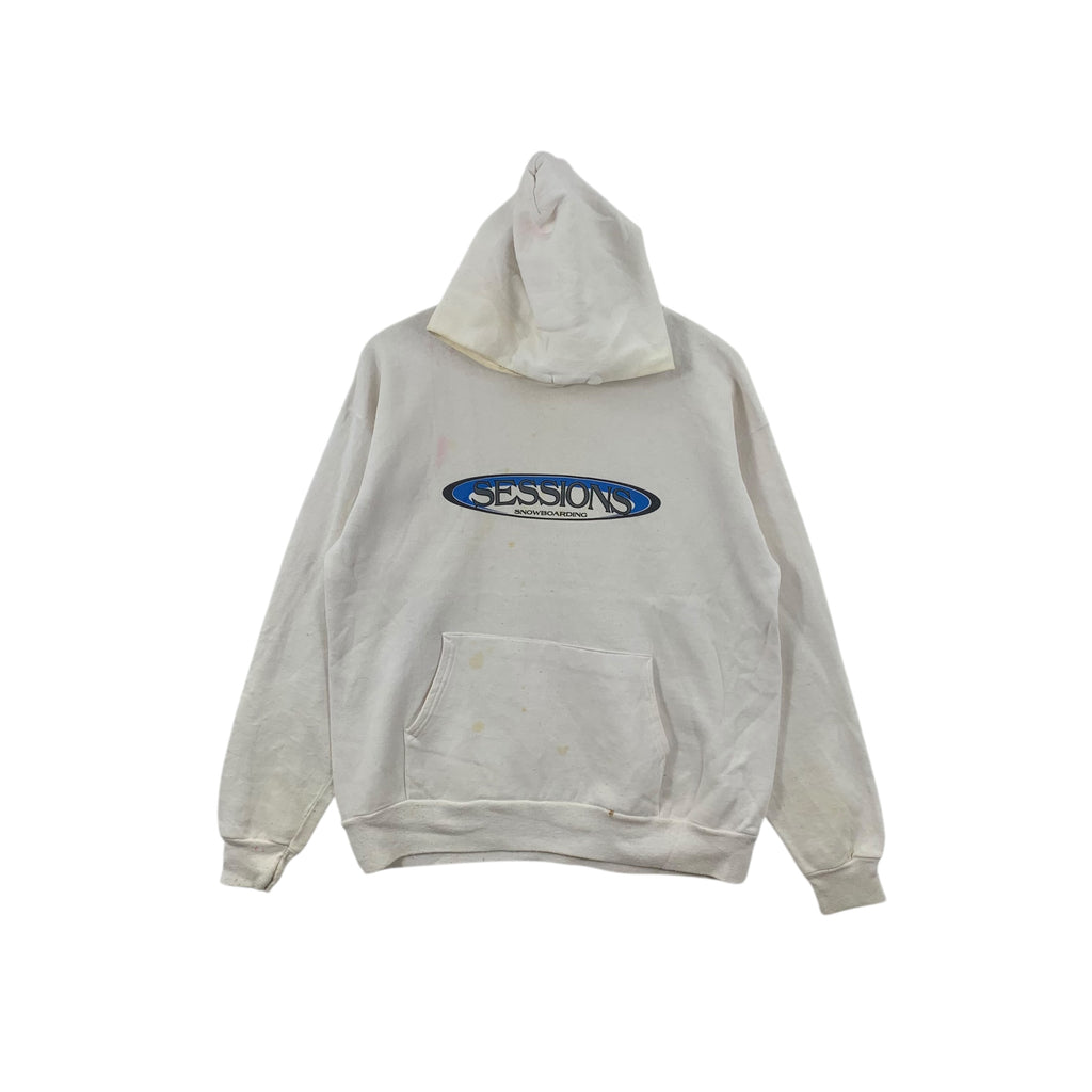 Vintage 90’ SESSIONS SNOWBOARDING SKATEBOARD Hoodie Sweatshirt Jumper Pullover Box Logo