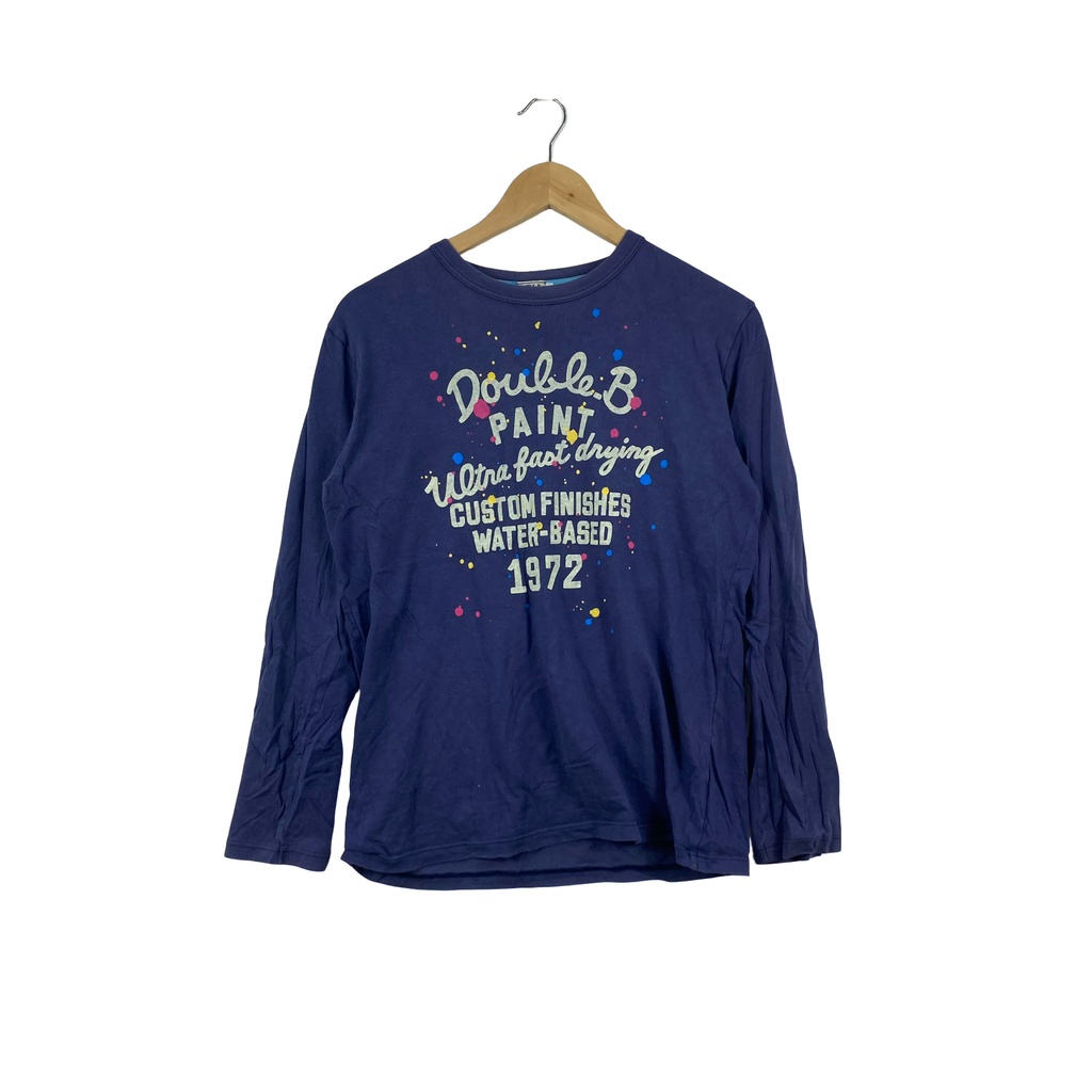 Vintage DOUBLE.B MIKI HOUSE Long Sleeve Graphic Tee Shirt Paint Splash Logo Casual Streetwear